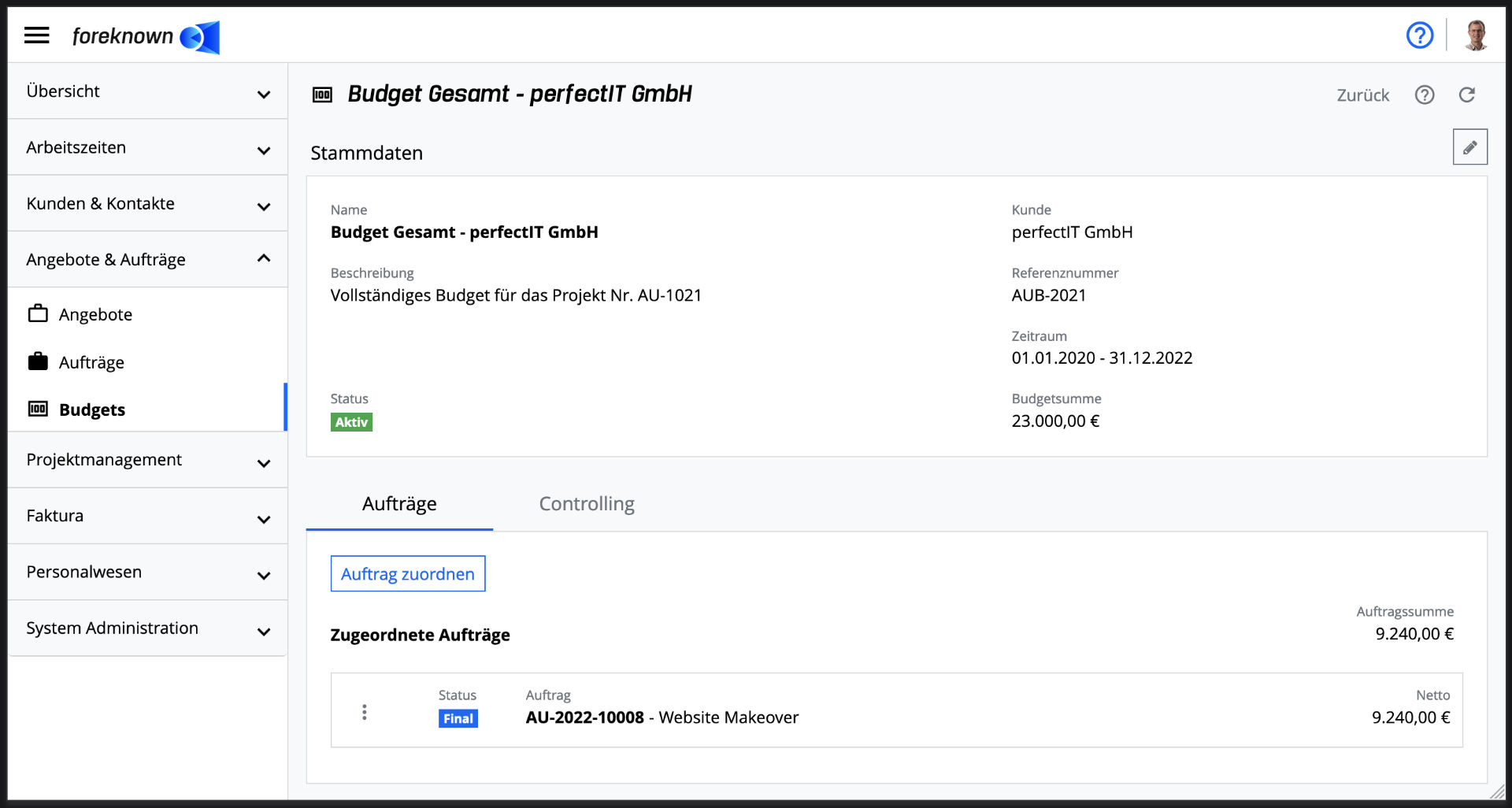 Budget - Detailansicht