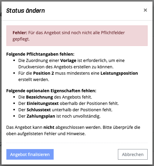 Angebote - Status ändern