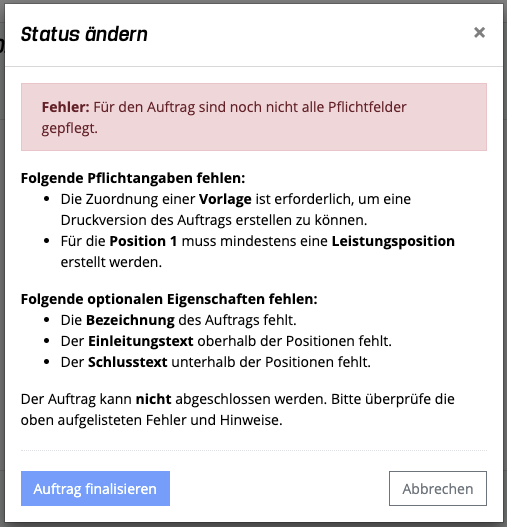 Aufträge - Status ändern