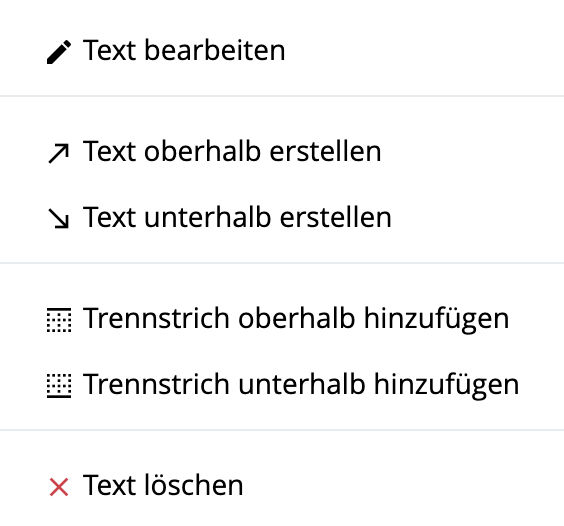 Aufträge - Aktionsmenü der Textposition