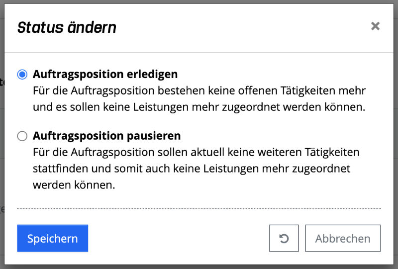 Aufträge - Positionsstatus ändern