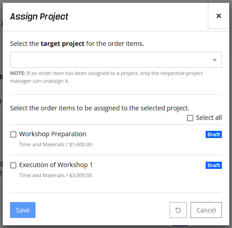 Order - Assign Project