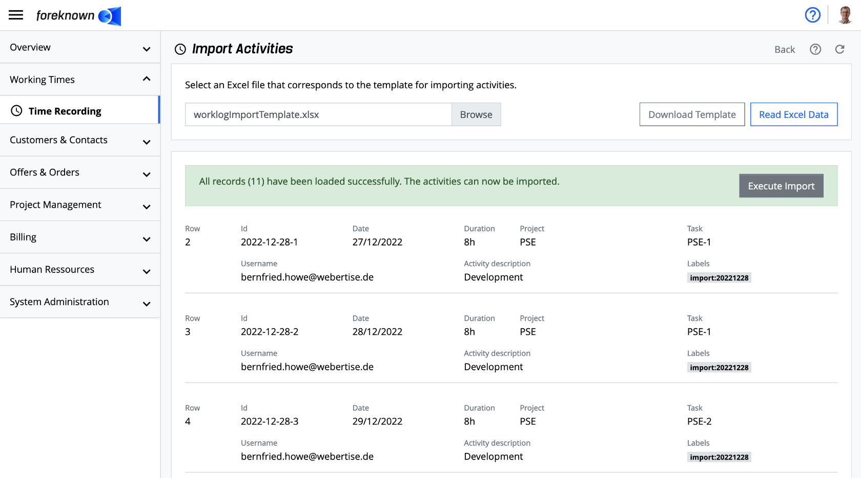 Activities - Import - Overview