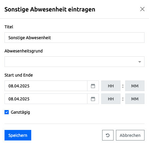 Abwesenheiten - Andere - Pop-up Dialog