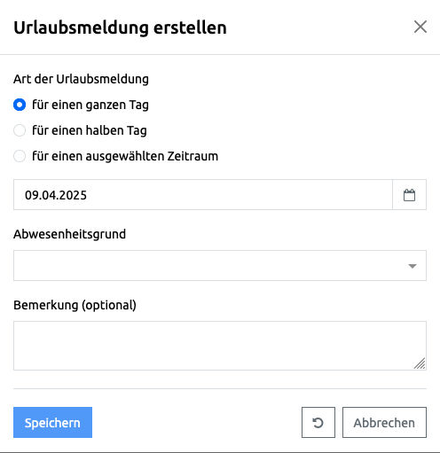 Abwesenheiten - Pop-up Dialog