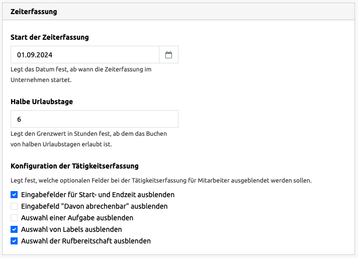 Rufbereitschaft - Zeiterfassung einstellen
