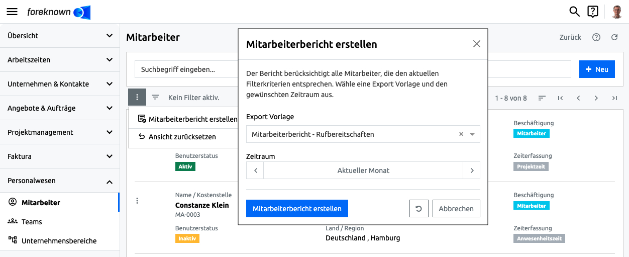 Rufbereitschaft - Mitarbeiter