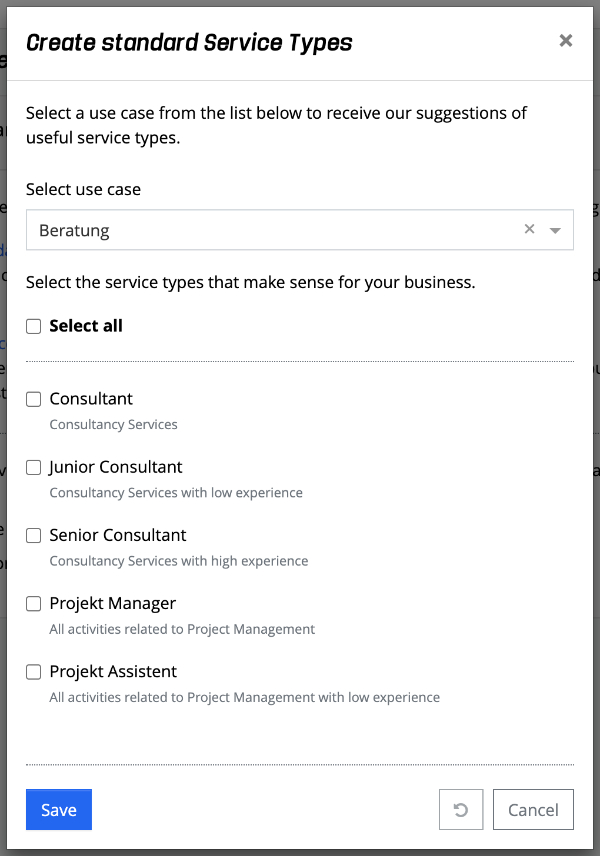 Setup Assistant - Standard Service Types