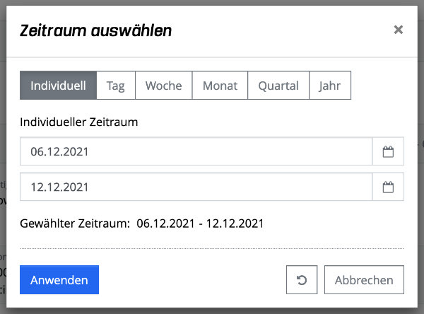 Zeitraum auswählen Dialog - Individueller Zeitraum