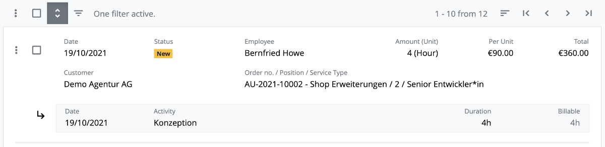 Service Entries - Show Details