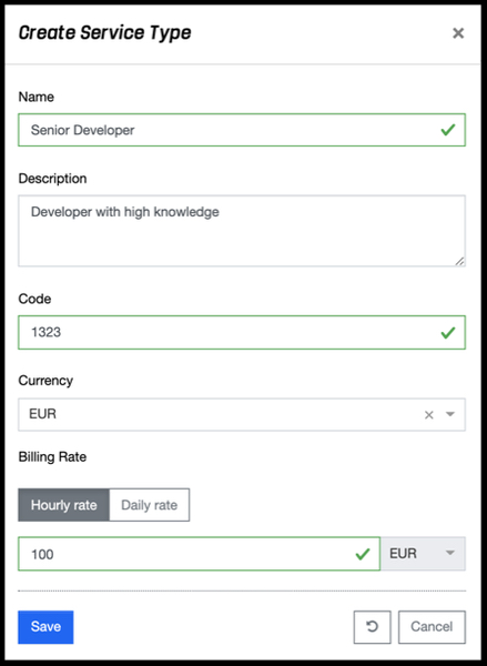 Service Types - Create Service Type