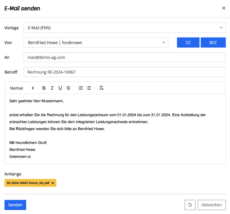 Rechnung per E-Mail versenden