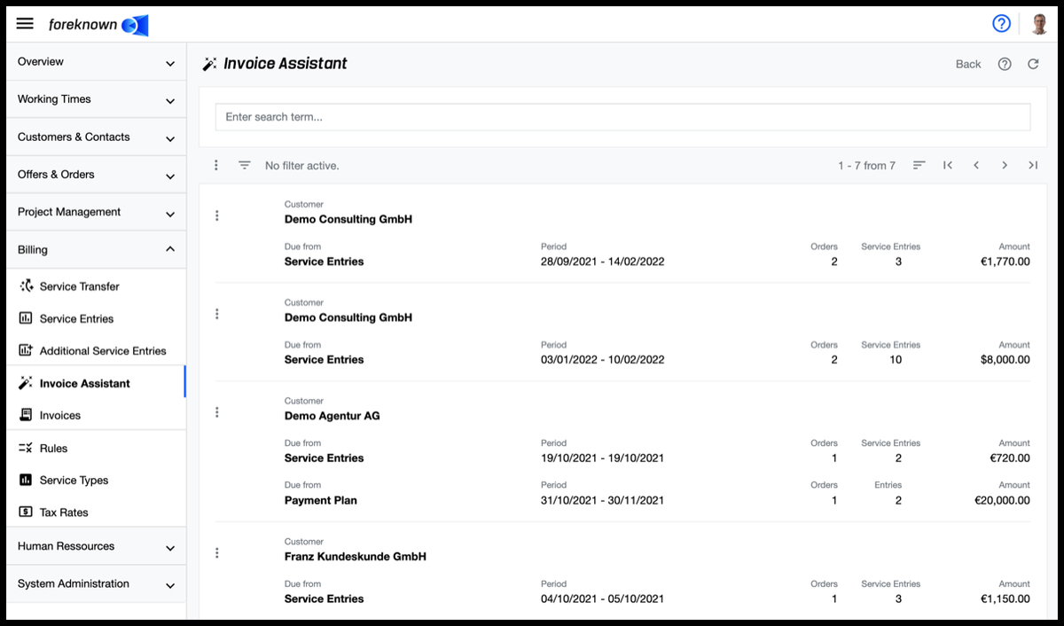 Invoice Assistant - List ans Search