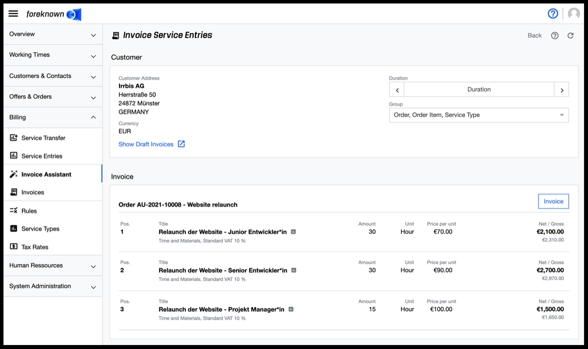 Invoice Assistant - Invoice Service Entries