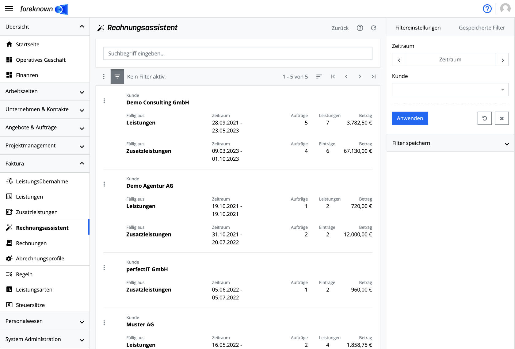 Rechnungsassistent - Liste und Suche