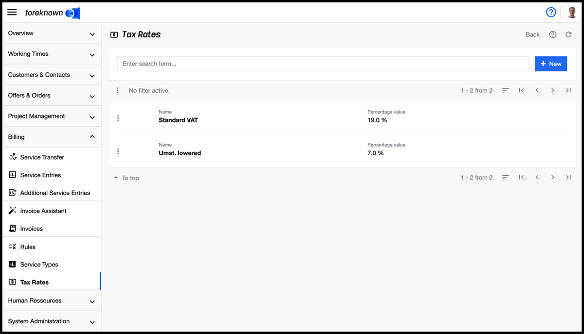 Tax Rates - List and Search