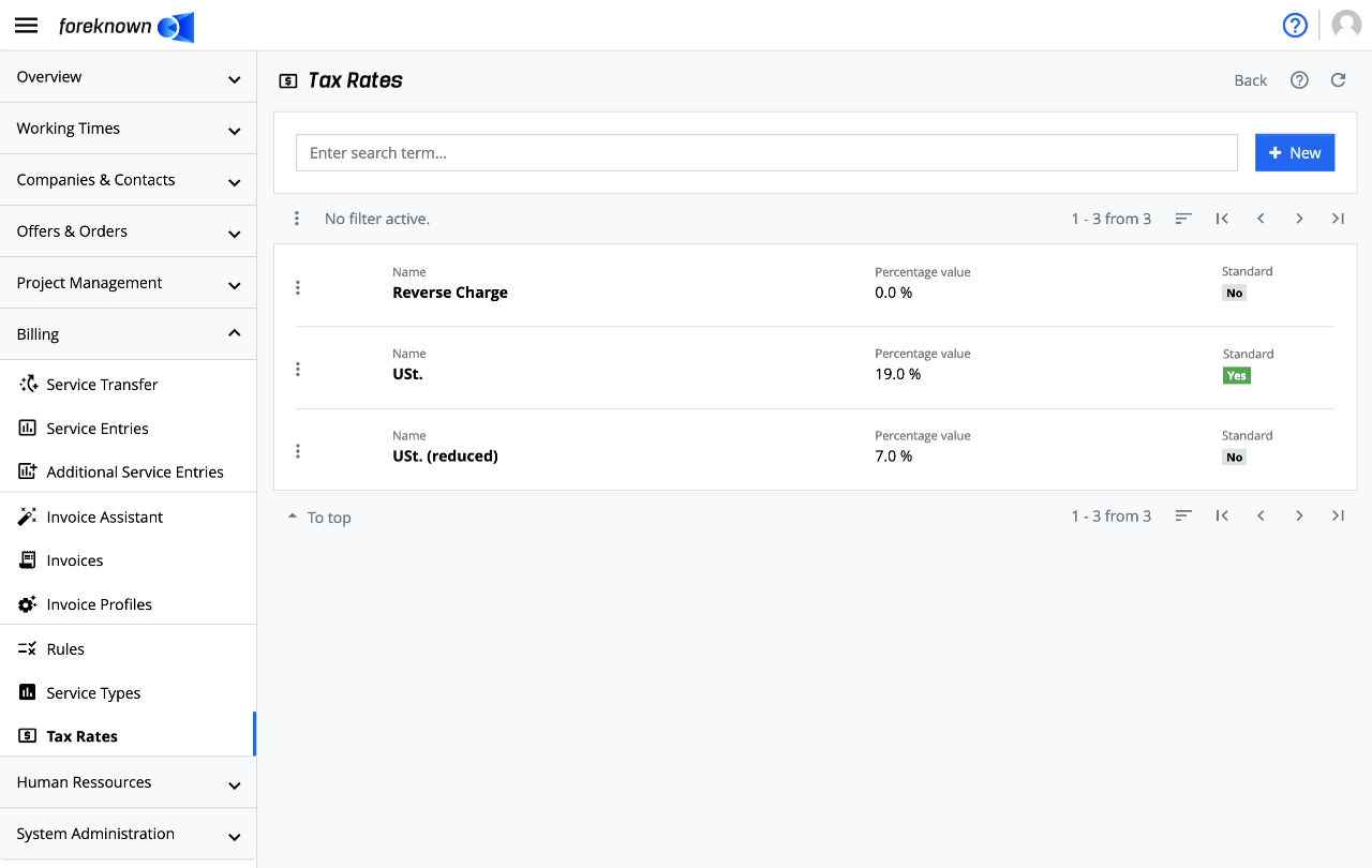 Tax Rates - List and Search