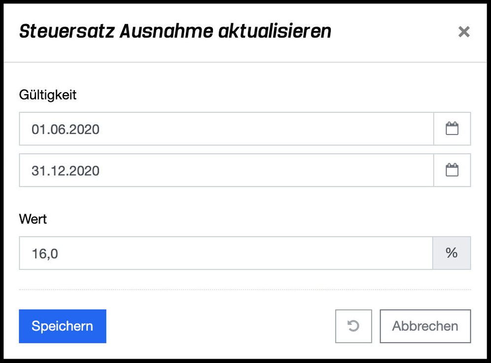 Steuersatz-Ausnahme aktualisieren