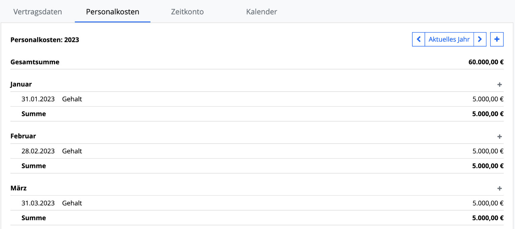 Mitarbeiter - Personalkosten - Liste