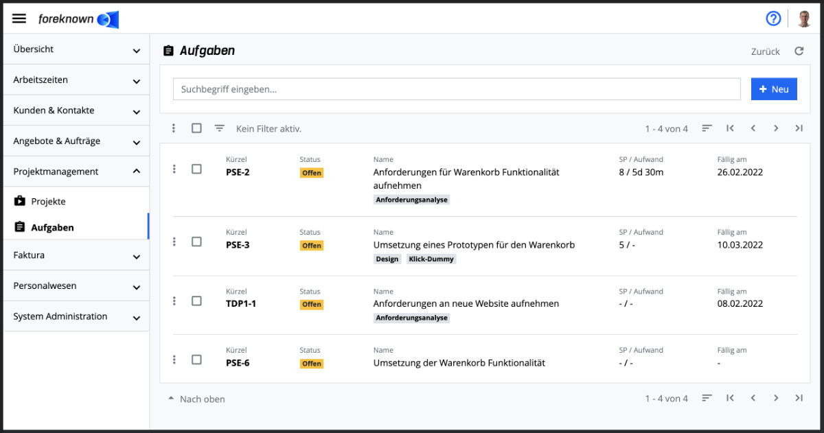 Aufgaben - Liste und Suche