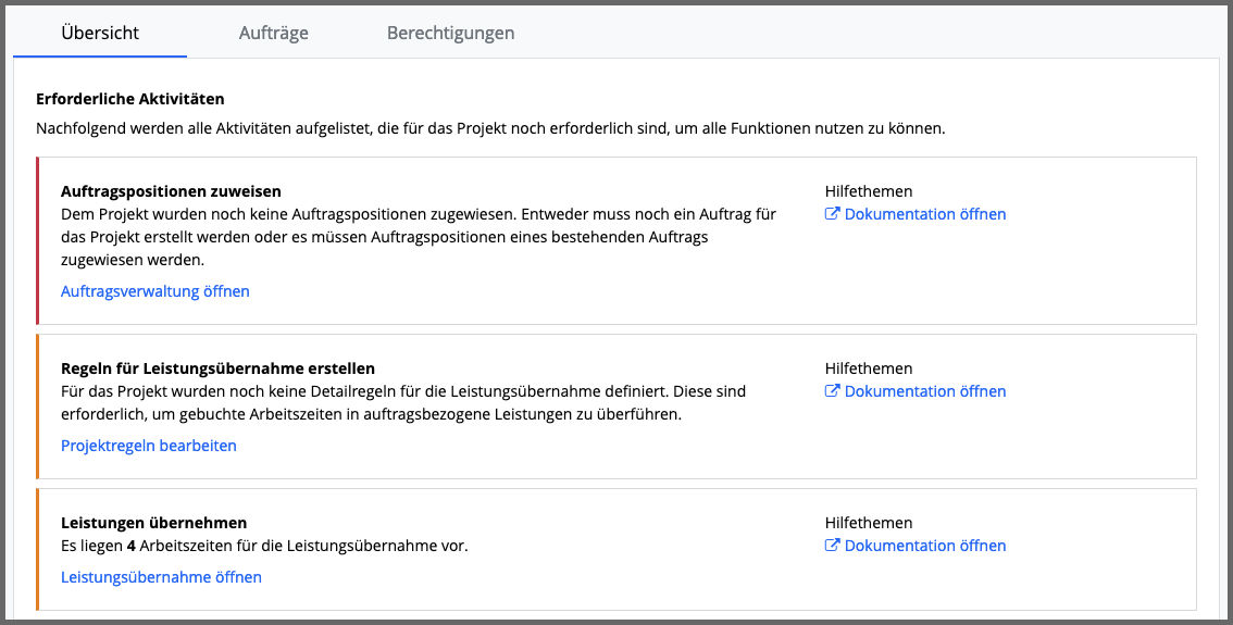 Projektübersicht - Erforderliche Aktivitäten