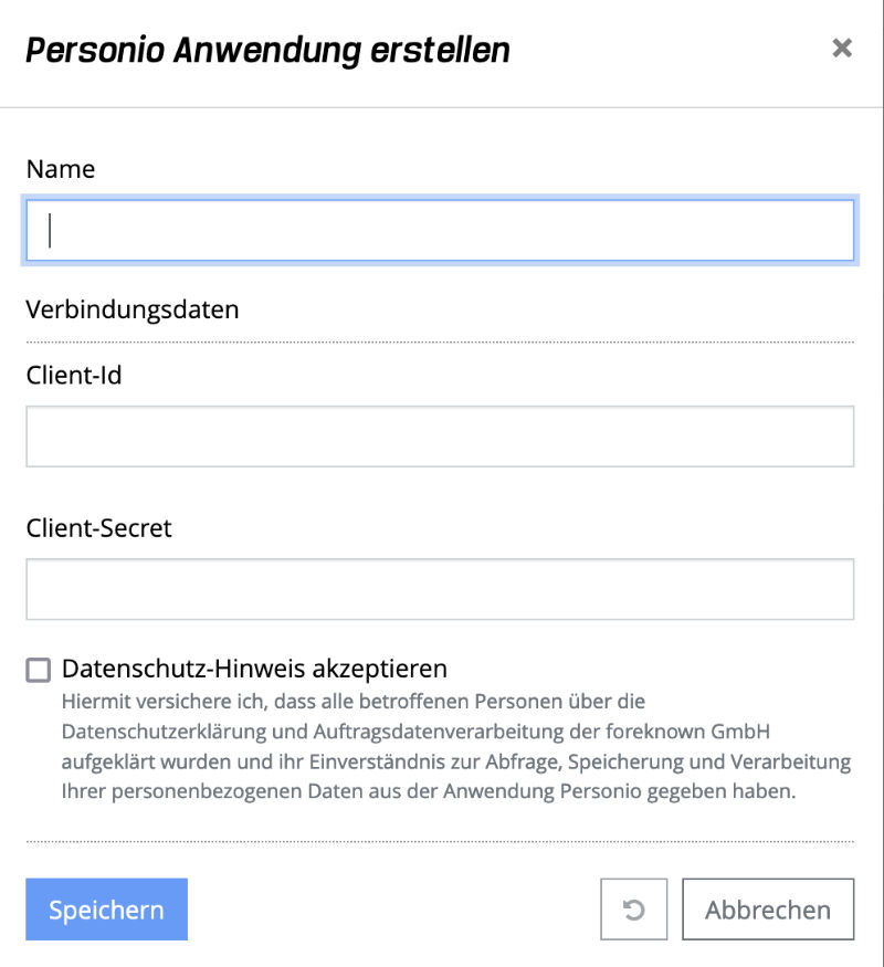 Anwendungen - Personio - Anwendung erstellen