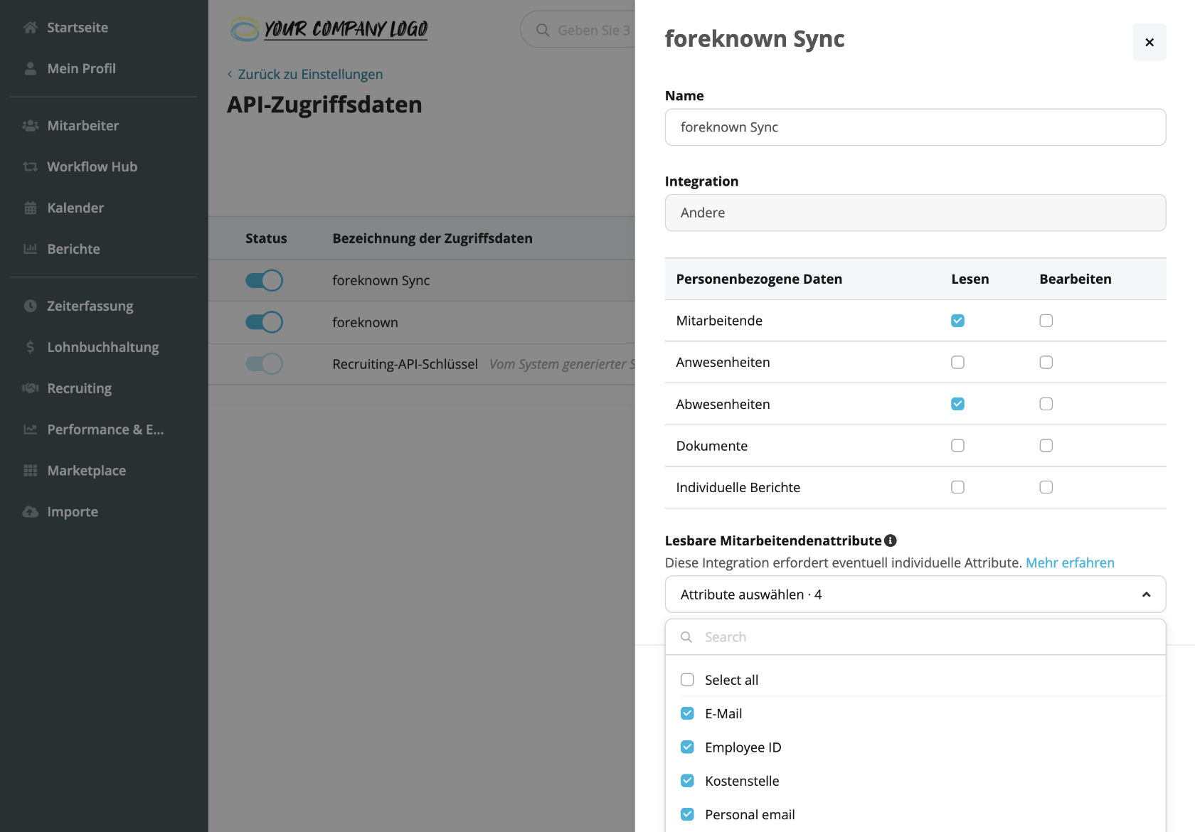 Anwendungen - Personio - API-Zugriffsdaten erstellen