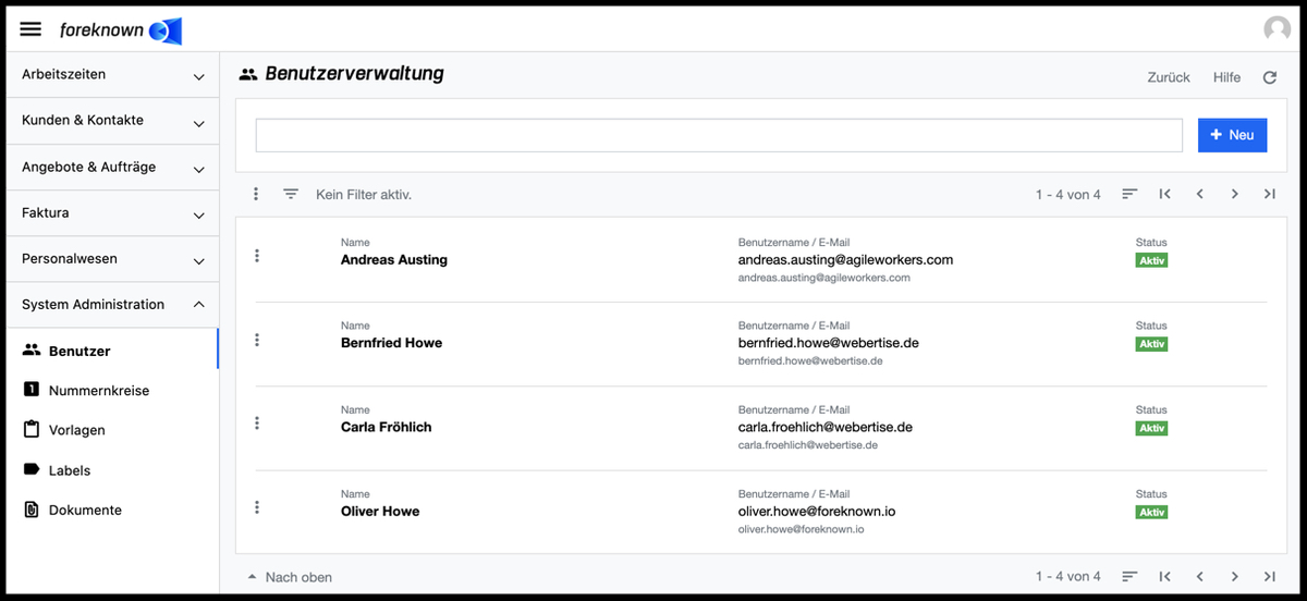 Benutzerverwaltung - Liste und Suche