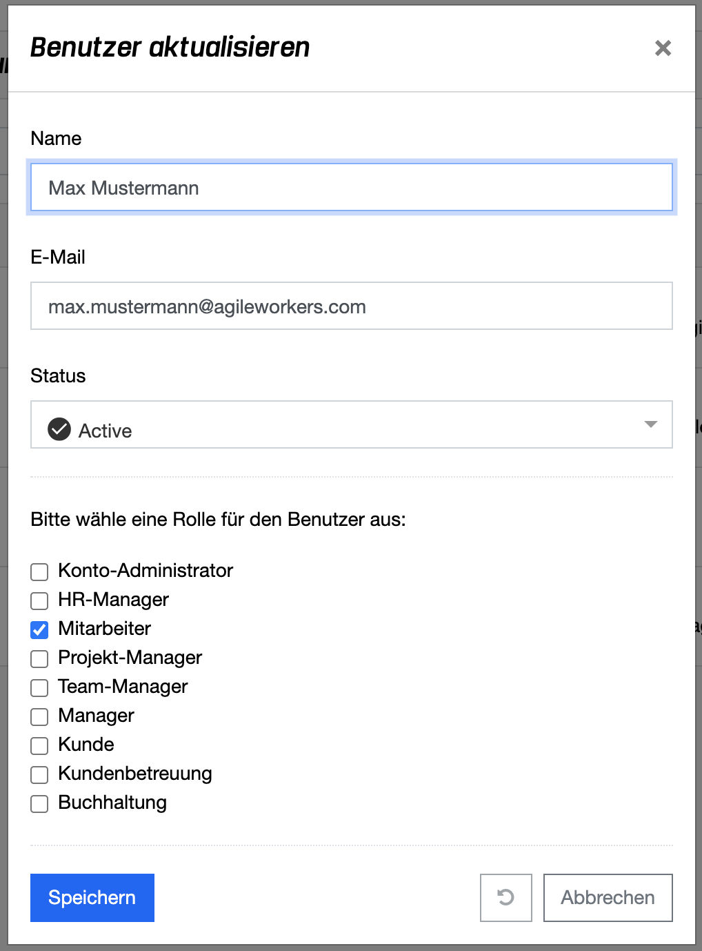 Benutzer aktualisieren - Popup Dialog