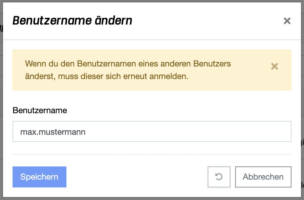 Benutzername ändern - Popup Dialog