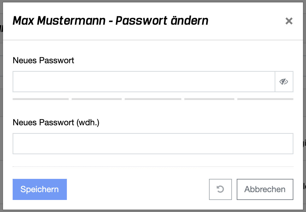 Passwort ändern - Popup Dialog