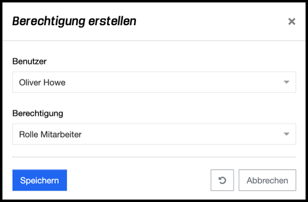 Berechtigung erstellen - Popup Dialog