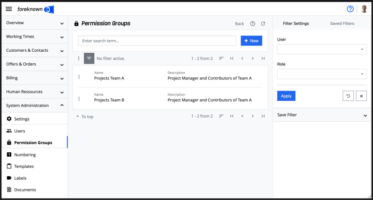 Filter Permission Groups