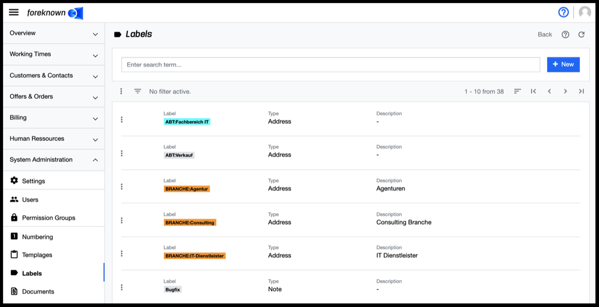 Label Management - List and Search