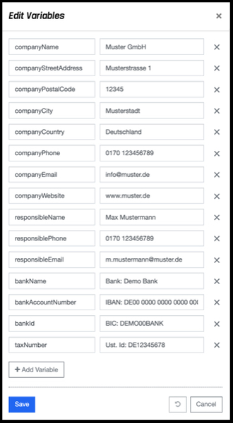 Manage Templates - Manage Variables