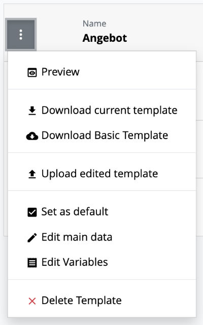 Manage Templates - Action Menu