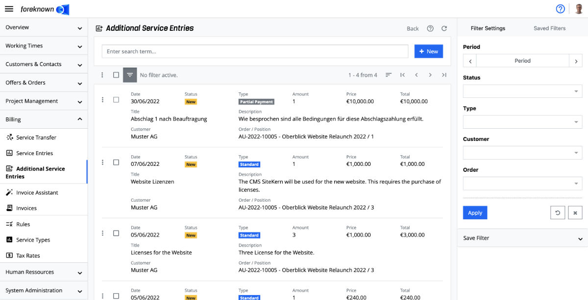 Additional Service Entries for Partial Payments