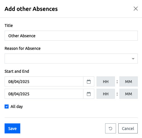 Absences - Other Types - Pop-up Dialog