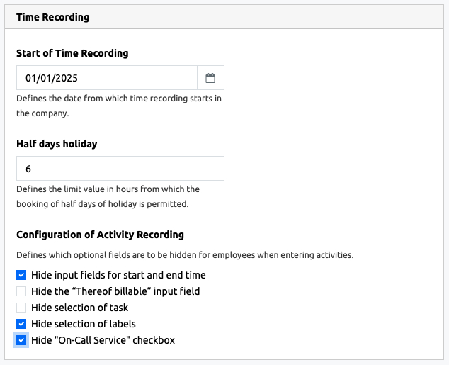 On-Call Service - Configure Time Recording