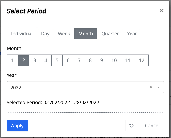 Select Period Dialog - Month