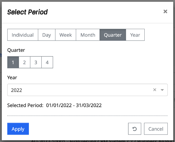 Select Period Dialog - Quarter