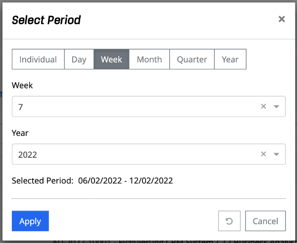 Select Period Dialog - Week