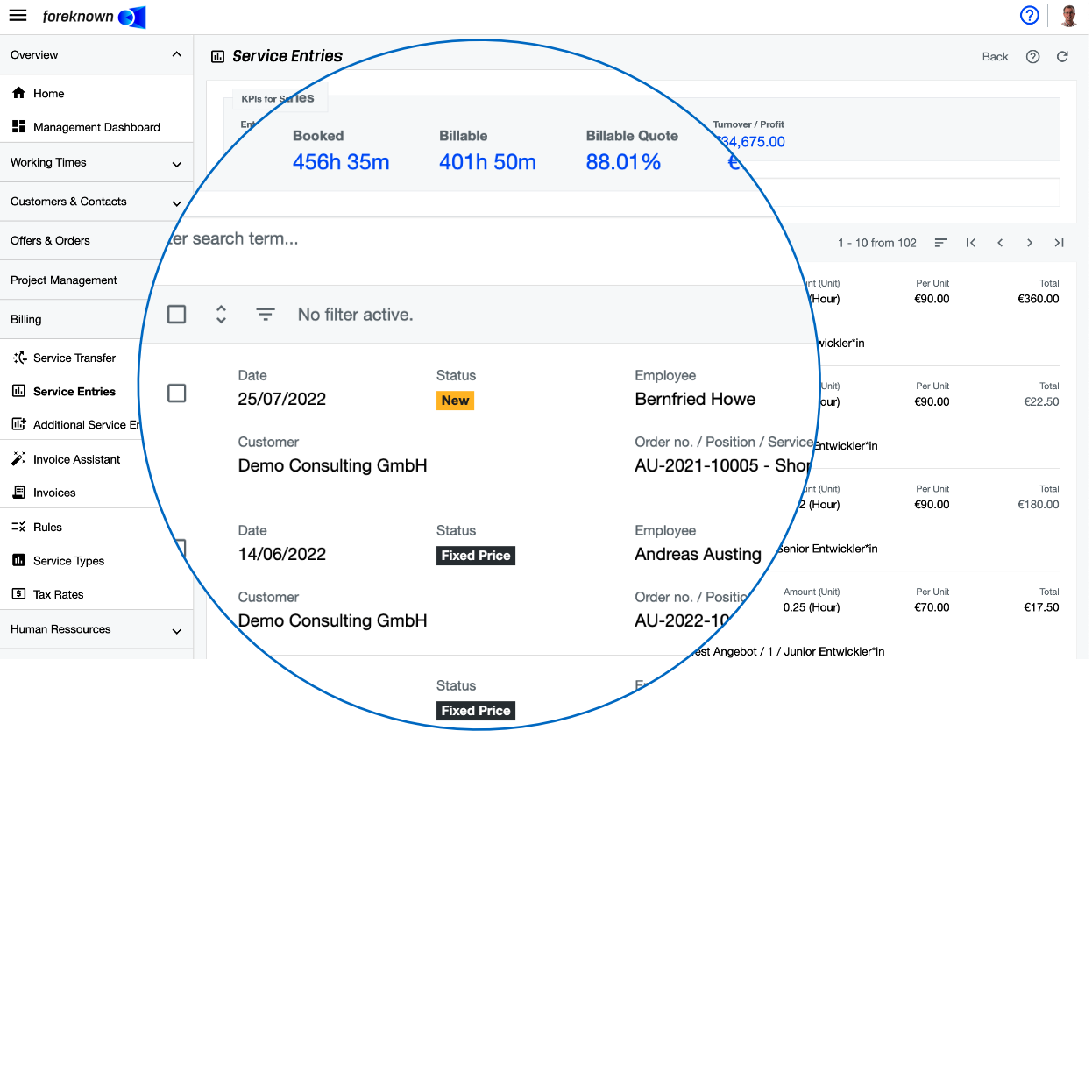 KPIs for Service Entries