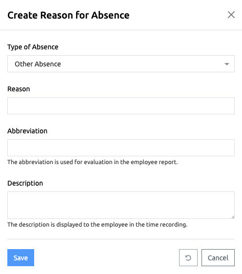 Create Reason for Absence