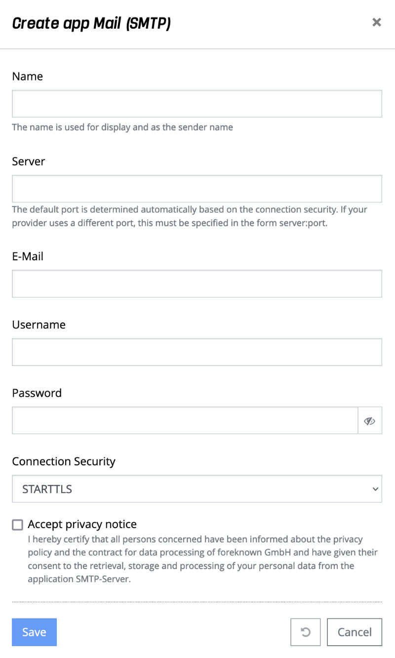 Application - Mail (SMTP) - Configuration