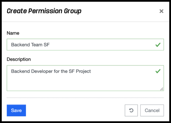 Create Permission Group - Popup Dialog