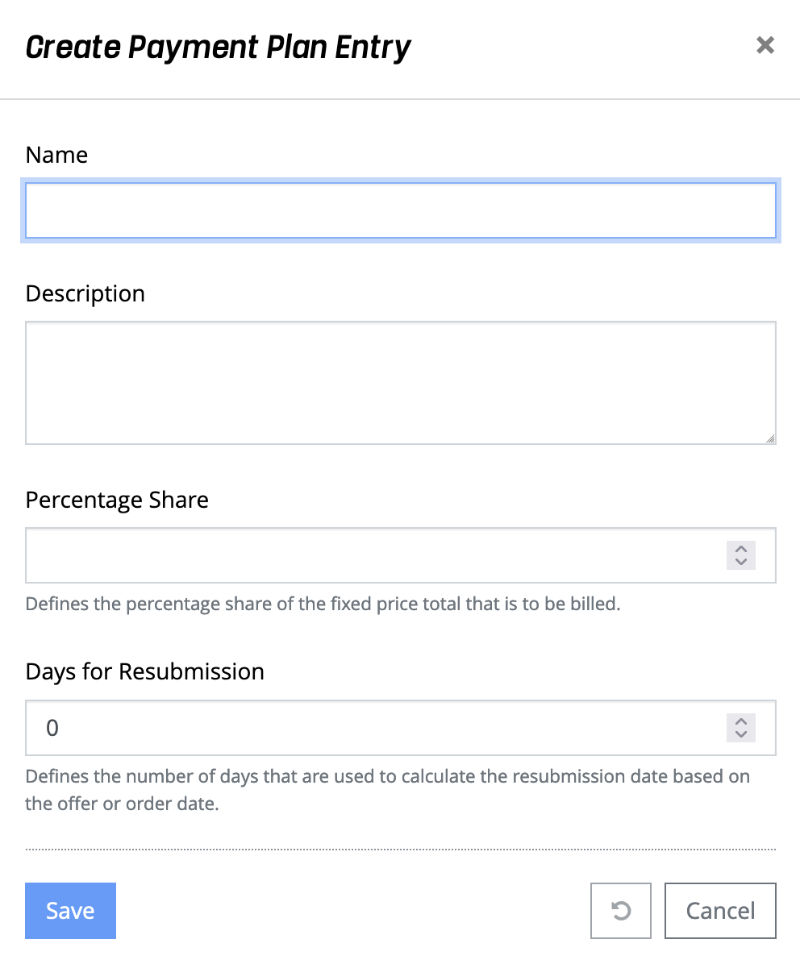 Payment Plan Entry - Create