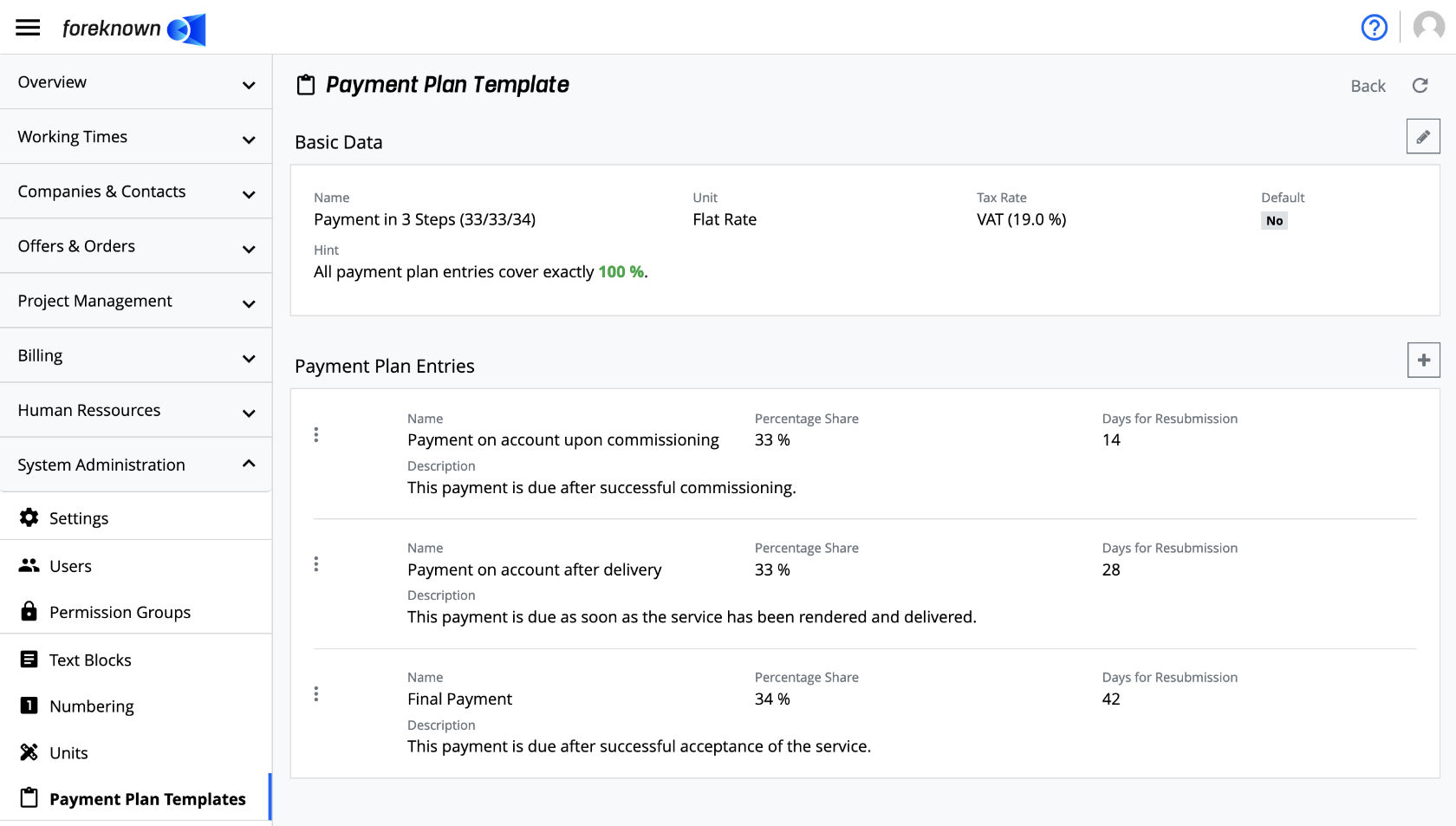 Details of a Payment Plan Template